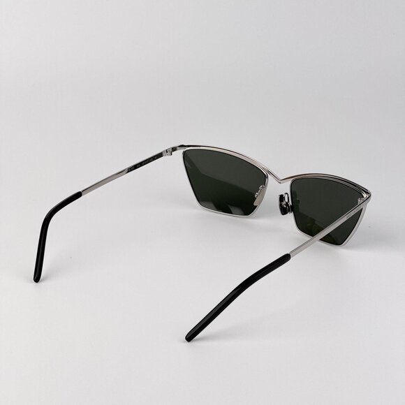 Saint Laurent SL637 002 Women’s Cat Eye Sunglasses Silver Frame Grey Lenses